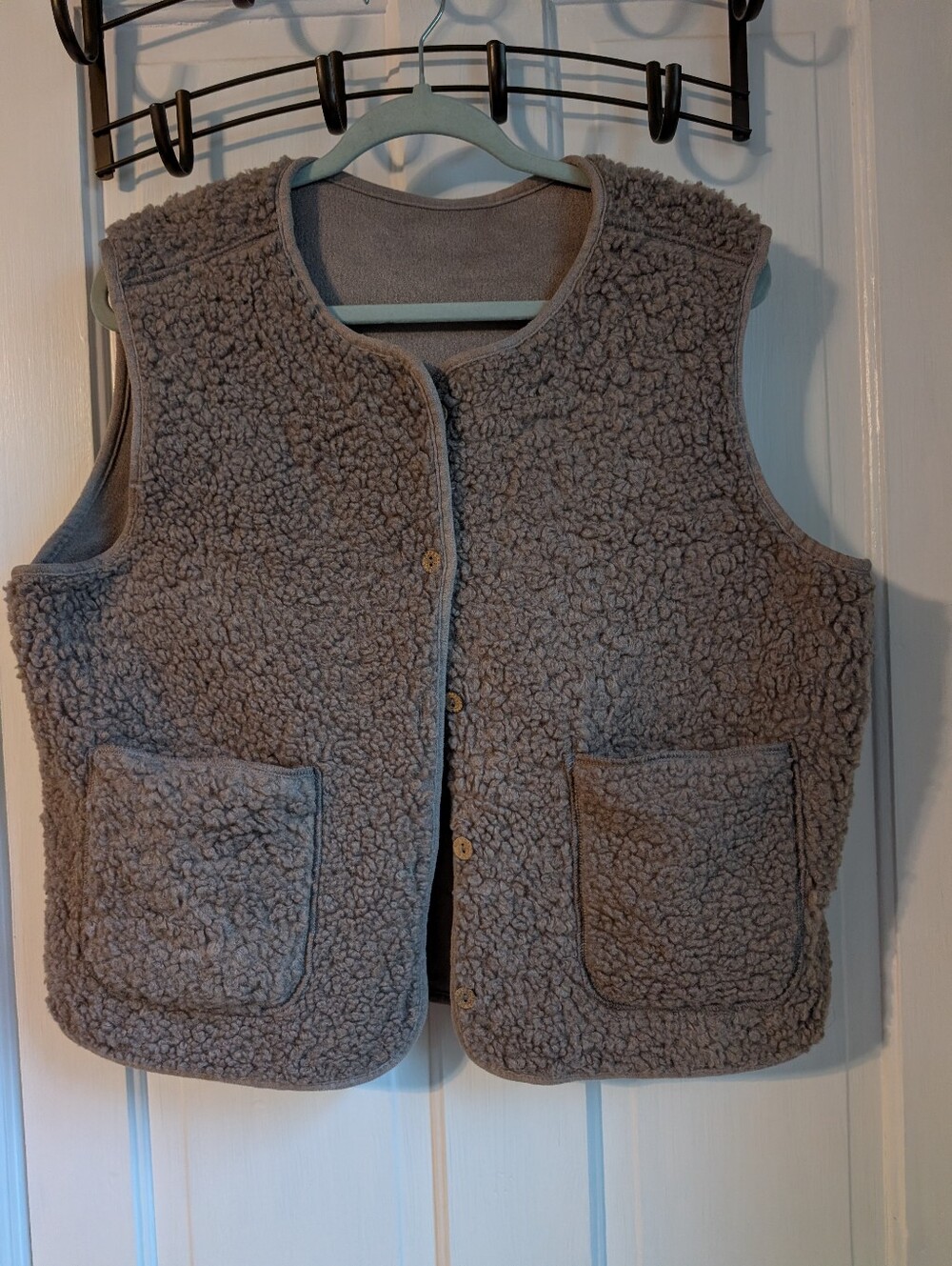 Fleece Vest, Mushroom Wooden Buttons And Front Pockets